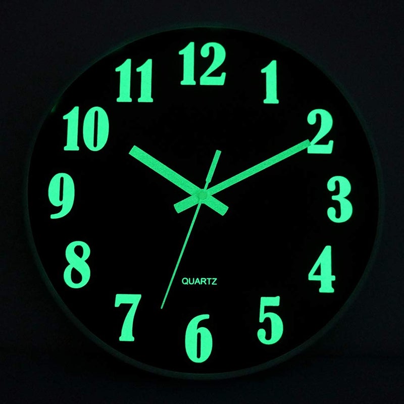 JoFomp Glow in The Dark Clock, 12 Inch Modern Silent Non Ticking Wall Clocks Battery Operated, Night Light Wall Clock for Living Room Decor, Wall Clock Decorative for Kitchen Bedroom (Green) - Image 2
